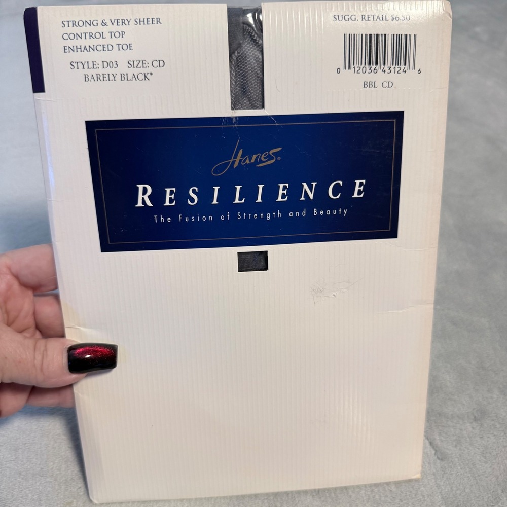 Vintage 1995 Hanes Resilience‎ Pantyhose Barely Black Size CD Control Top USA